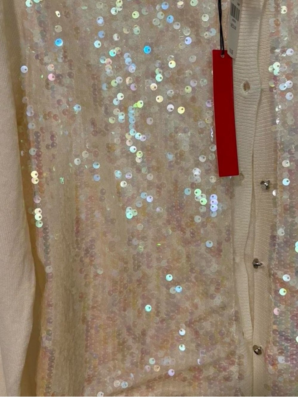 NWT Cream sequin cardigan with cute diamond buttons med - Picture 2 of 6
